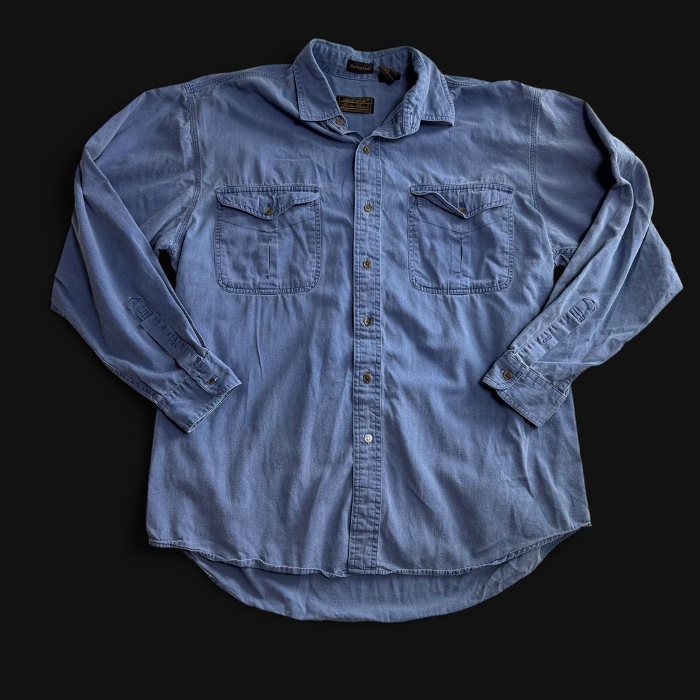 Eddie Bauer Rufton Twill Blue Long Sleeve Button Up Shirt Mens Large Workwear